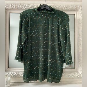 Monki green confetti (blue marigold rust white dot) with high neck + zip close M